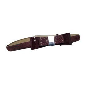 WHBM Burgundy Wine Oxblood Crocodile-Embossed Bow Leather Belt M/L Cincher